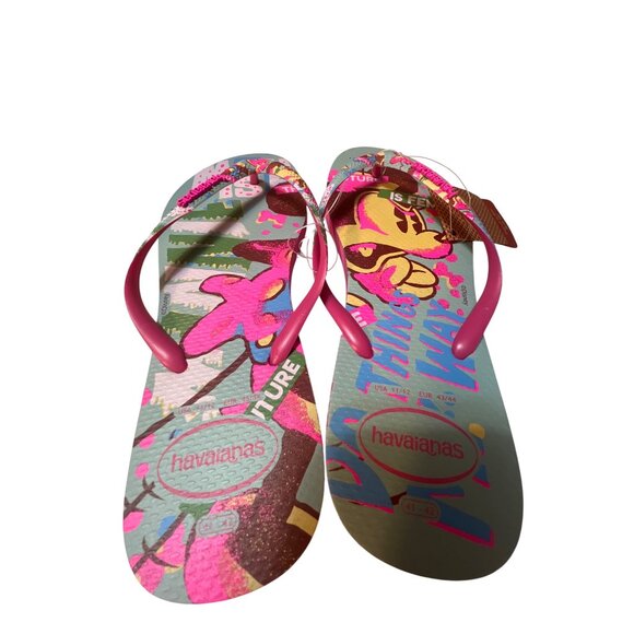 Havaianas Womens Graphic Flip-Flops Size 11/12 Pink & Blue Colorful Design With - Picture 4 of 4